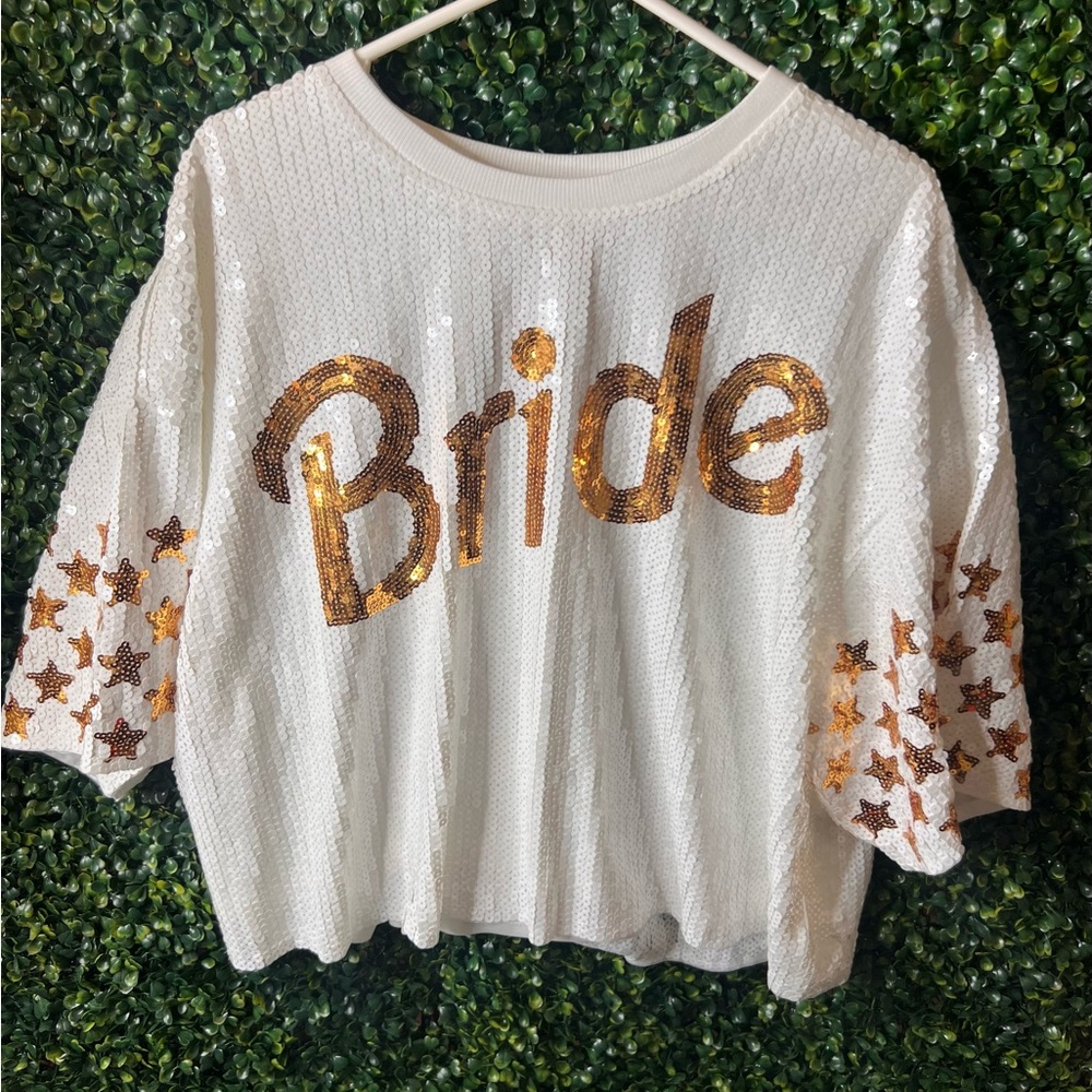 Simply Southern Sequin Bride Tee in White and Gold